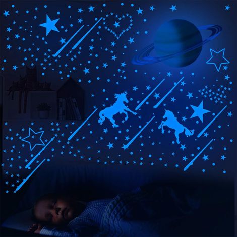 Sticker Murale Phosphorescent - Etoile Cheval Volant Meteore - Decoration Plafond Chambre Enfant Salon Creche - Lot de 281 (1/5)