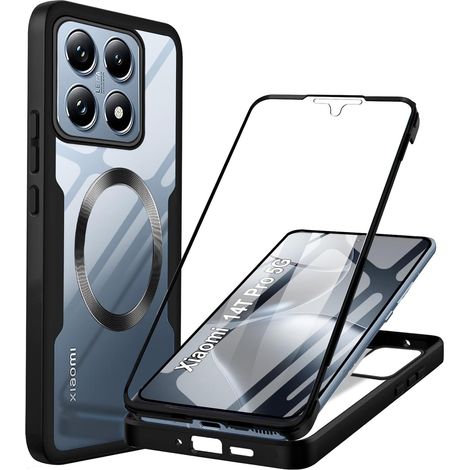 Magnétique Coque pour Xiaomi 14T Pro 5G Antichoc Housse avec Protège-écran Cover 360 Degres Full Body Protection Etui Robuste Transparent TPU Case Intégrale Coque pour Xiaomi 14T Pro 5G, Noir (1/5)