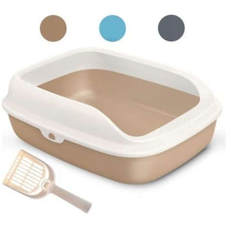 Litière en plastique pour chat – Forme rectangulaire avec coins ovales – 3 tailles S/M/L – Couleurs bleu, marron, gris (1/4)