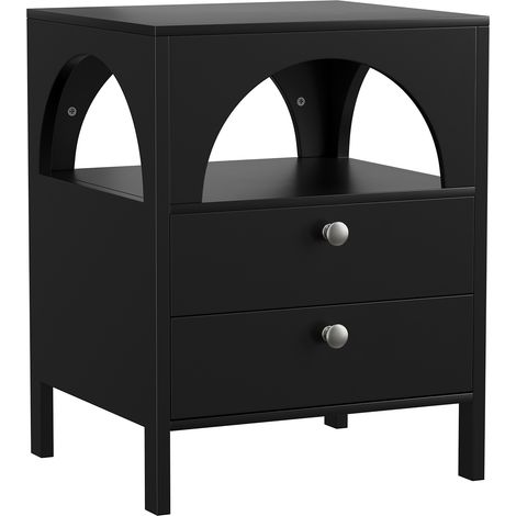 Table de chevet moderne avec 2 tiroirs et 1 compartiment ouvert, adaptée au salon, à la chambre et au couloir, noir, 45 x 40 x 58 cm, 1 pièce (1/5)
