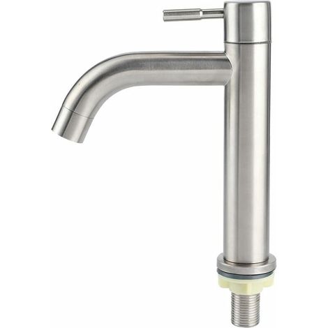 MUMU Single Hole Large Basin Brushed Stainless Steel G1/2 Cold Water Tap (1/4)