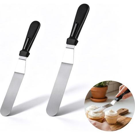 2-Piece Stainless Steel Pastry Spatula Set, Angled Pastry Spatula, Cake Smoothing Spatula with Non-Slip Handle for Icing, Cream, Crepes, Desserts, and Decoration (1/5)