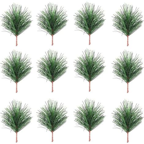 24 piezas agujas de pino de Navidad, ramas de pino artificiales, ramas de pino, tallos, decoraciones, plantas verdes para corona de guirnalda DIY, decoración de Navidad, 10 x 8 cm (1/5)
