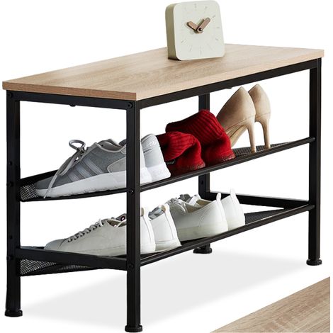Étagère à chaussures en panneau de fibres 75,5x30,5x45,5cm bois clair (1/5)
