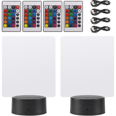 Socle de lampe de nuit LED 3D avec 4 plaques acryliques transparentes, 4 télécommandes et 16 couleurs réglables pour chambre d'enfant ou bar. (1/5)