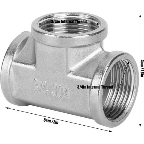 Pieza en T con rosca de acero inoxidable 304 – rosca doble de 3/4 de pulgada (1 unidad) – para aplicaciones industriales, de bricolaje y paisajismo rústico. (1/5)