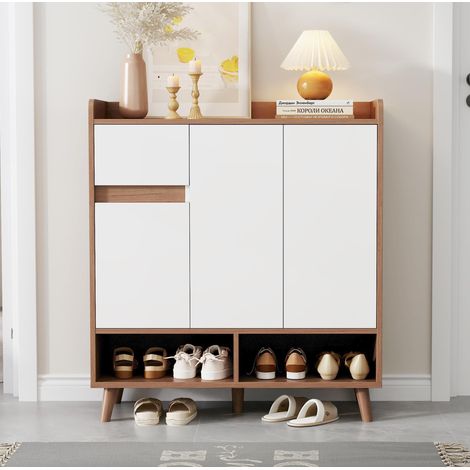 Schuhschrank/Kommode/Sideboard, Verstellbarer Organizer, Füße Aus Massivholz H99×b90×t35 cm (1/5)