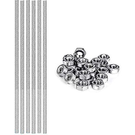 Lot de 24 tiges filetées avec écrous hexagonaux, 24 tiges filetées en acier inoxydable, 24 écrous hexagonaux (12 pouces) (1/5)