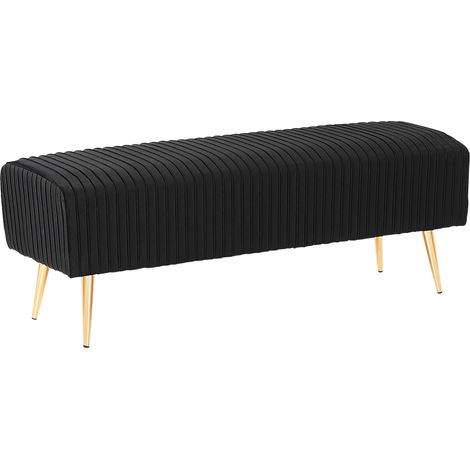 Banco de terciopelo negro dorado 118 cm patas metal glamour Paterson (1/5)