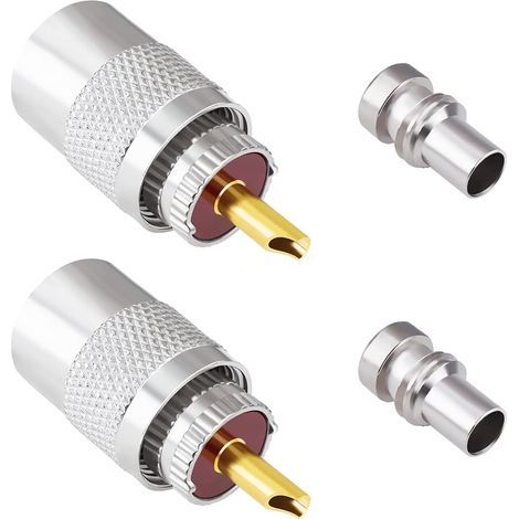 PL259, 2er-Packung UHF-Koaxialstecker (männlich) zum Löten mit 50-Ohm-Reduzierstücken für RG58, RG59, RG8, RG8x, RG213, RG142, LMR195, LMR400 Koaxialkabel und Amateurfunkantennen. (1/5)