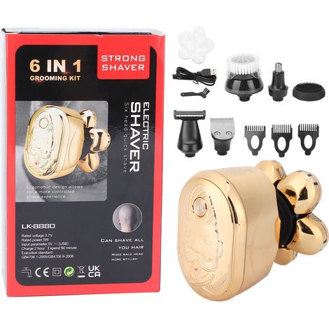 Rasoir électrique 6 lames rechargeable multifonction LCD écran numérique tondeuse tête chauve 5W (1/5)