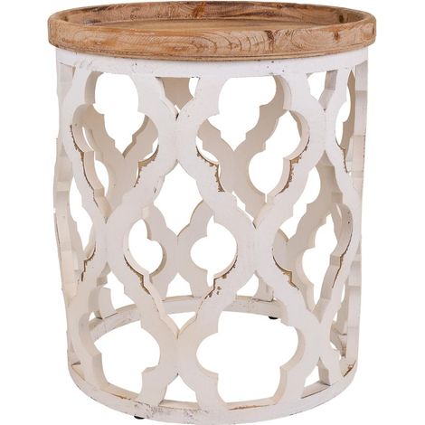 Mesa de centro de madera tallada blanca 50x50x56 (1/5)