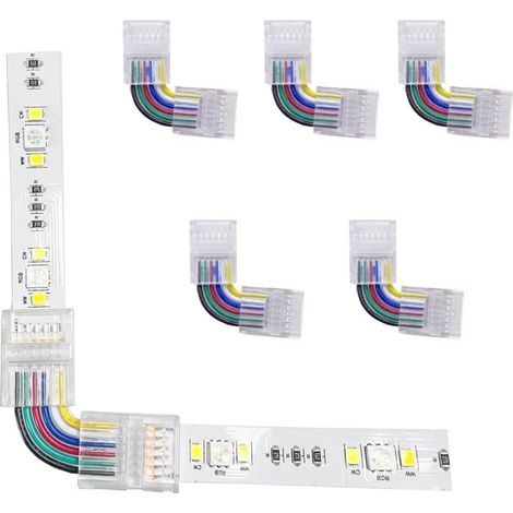 Connecteurs sans soudure en forme de L à 6 broches (5 paires) pour ruban LED RGBWW, angle droit, 12 mm, pour bande LED SMD 5050 RGBCCT. (1/5)