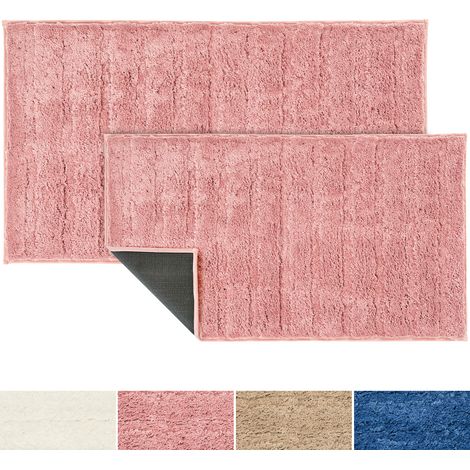 Karat – Tapis de bain shaggy rose 50 x 80 cm – 100% polyester – Dossier antidérapant TPR – Hauteur de poil 28 mm – Poids 850 g/m² (1/5)