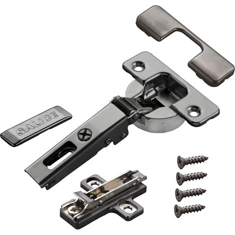 2 x Salice Topfband Serie 700 Titanium anthrazit mit Dämpfer im Topf 110° T48 Eckanschlag inkl. Montageplatte Höhe 6 mm, Euroschrauben, Exzenterverstellung, Abdeckkappen Schrankscharnier von SOTECH (1/5)