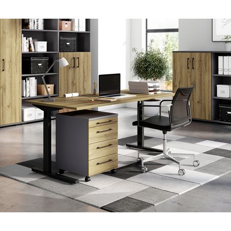 Bureau droit assis-debout manuel chêne/noir Organza (1/5)