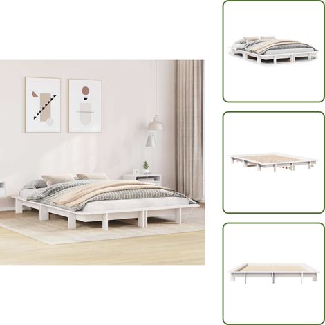 The Living Store Letto senza Materasso Bianco 150x200 cm Legno Massello di Pino - Letto in legno