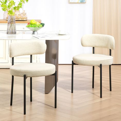 Ensemble de 2 chaises de salle à manger avec dossier en tissu et pieds en acier, 51 x 51 x 76 cm, beige et noir (1/5)