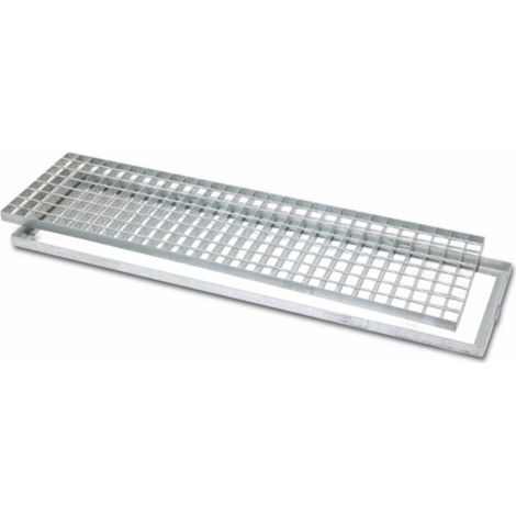 Grille de voirie en acier galvanisé 20 x 100 cm – Cadre pour caniveau – Surface antidérapante – Évacuation efficace des eaux pluviales