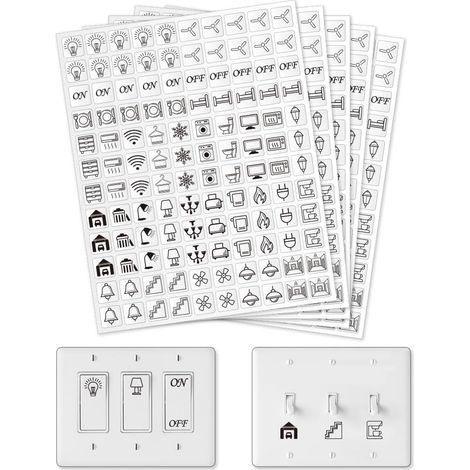 600PCS Autocollante pour Interrupteur, 31 modèles Autocollants D'Identification de Commutateur Autocollants D'Étiquettes de Tableau de Distribution pour Maison Cuisine École de Bureau (1/5)