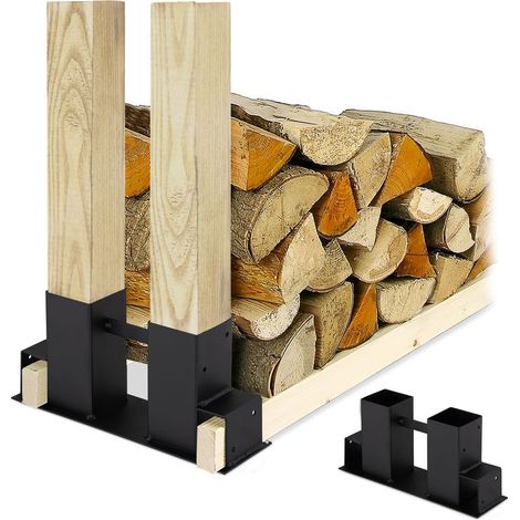 Holzstapelhilfe 2er Set, DIY Holzunterstand für Kanthölzer, Holzaufbewahrung, beschichteter Stahl, schwarz (1/5)