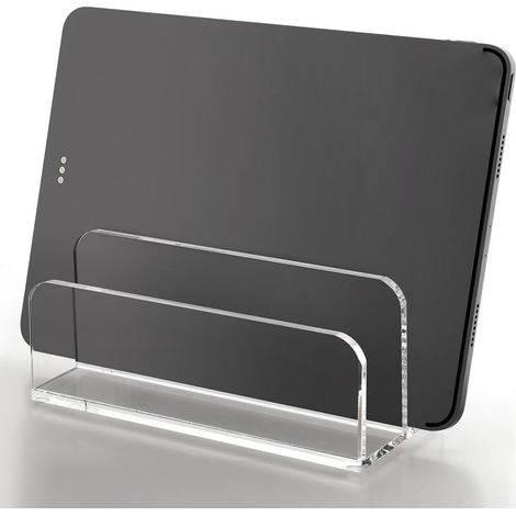 Rangeur de lettres transparent acrylique multifonction 2 compartiments base antidérapante - 17.5x7.5x9.5cm - Organisateur bureau mail documents (1/5)
