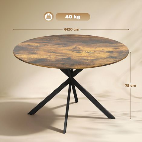 Table de salle à manger ronde pour 4 personnes, style industriel, pieds en acier, marron rustique, idéale pour la cuisine ou la salle à manger. (1/5)