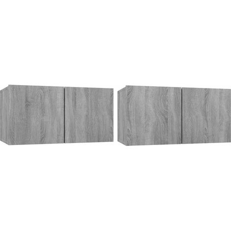 Lot de 2 Meubles TV suspendues, Étagère TV, Meuble de Salon, Sonoma gris 60x30x30 cm Bois OIB2716E (1/5)