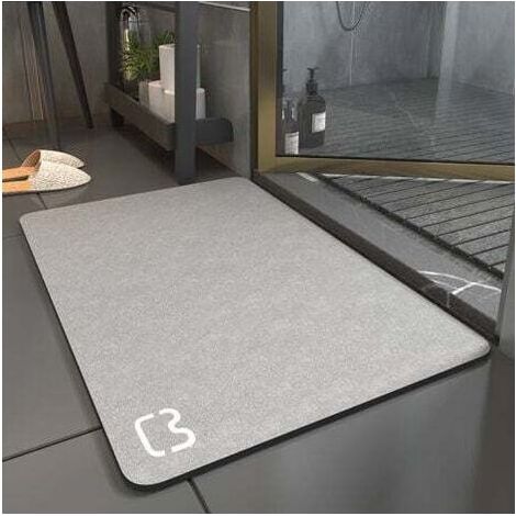 60x90 Tapis de Bain Antidérapant Super Absorbant Diatomite Tapis Salle de Bain Microfibre Tapis de Baignoire Tapis de Douche Doux Séchage Rapide (gris) (1/4)