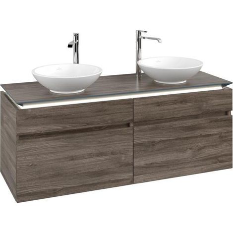 Meuble de rangement VB WTUS Legato B592 1400x550x500mm avec éclairage, 4 tiroirs pour 2 personnes, coloris Chêne Pierre