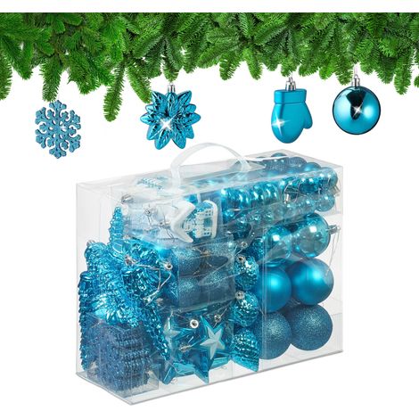 Relaxdays Boules de Noël, lot de 100, en plastique, paillettes, mates, brillantes, décoration de sapin, turquoise