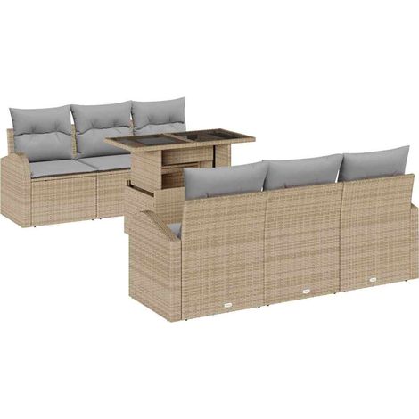 Maison Exclusive - Set Divano da Giardino con cuscino 7 pcs Beige Poly Rattan