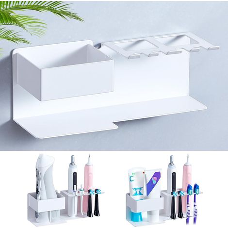 Support Brosse a Dent Electrique Mural, Porte Tete Brosse à Dent Electrique, Porte-Dentifrice, Porte Brosse à Dents, Accroche Brosse a Dent Murale De Bain (Blanc) (1/5)
