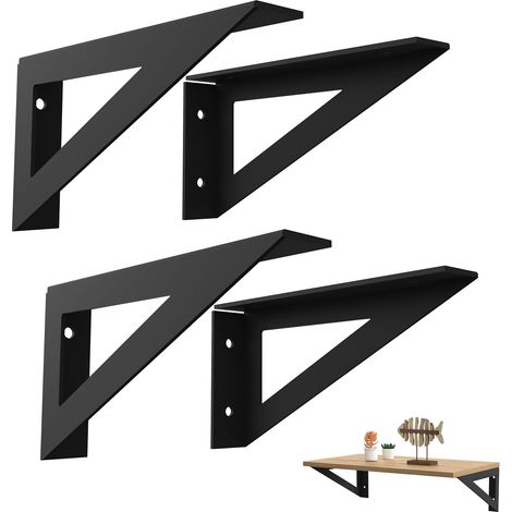 Support etagere noir 20cm, lot de 4 supports d'étagère flottants, équerre étagère en métal robuste, support etagere murale rustique (1/5)