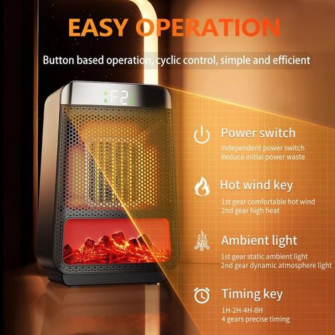 Riscaldatore per interni, riscaldatore elettrico in ceramica veloce da 1000 W, 2 modalità (1/4)