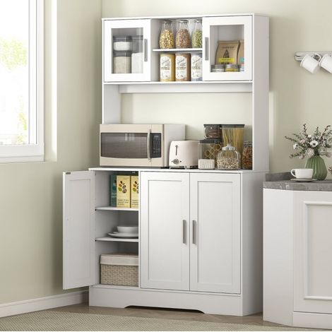 Küchenschrank 108/35/180 cm in Weiß mit 4 Fächern, verstellbaren Regalen und Glastüren (1/5)