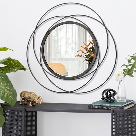 Miroir Mural décoratif en métal Noir Circulaire, Petit Miroir Mural Rond Artistique pour la Maison, décoration pour Le Salon, la Chambre à Coucher, la Salle de Bain et l'entrée (1/5)