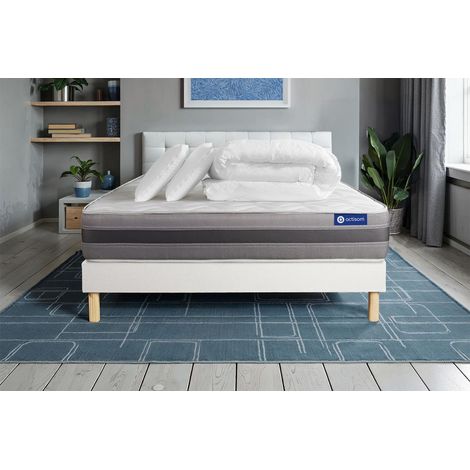 Pacchetto letto completo - Materasso 140x200cm + Box spring con doghe (kit) + 2 cuscini + Piumino - Actimemo Relax (1/5)