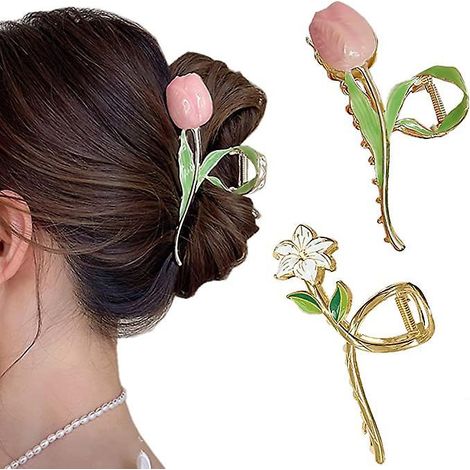 lot De 2 Grandes Pinces Griffes En Mtal Pour Femme, Pinces Griffes De Fleur De Lys Tulipe, Forte Adhrence, Antidrapantes, Pinces Griffes De Req (1/5)