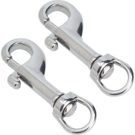 Lot de 2 mousquetons à bouton ressort simple acier inoxydable 316 marine pour laisse chien 65 mm (1/5)