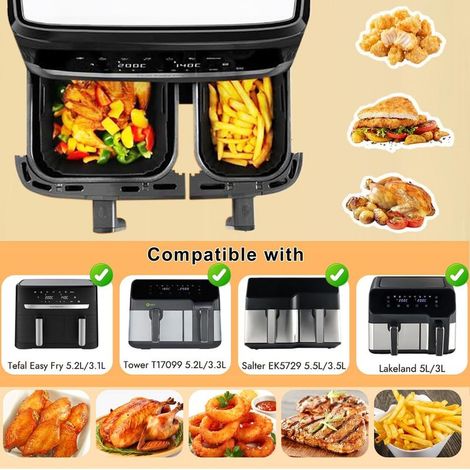 Silikonform für Heißluftfritteusen (Tefal EY9018 Dual Easy Fry 5,2/3,1 l, Moulinex 8,3 l, Cecotec 5,5/3,5 l, DMS 6 l/4 l), Zubehör für Zweikammer-Heißluftfritteusen (1/5)