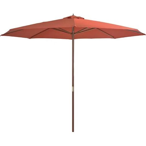 Parasol d'extérieur, mât en bois, 350 cm, couleur terre cuite (1/5)