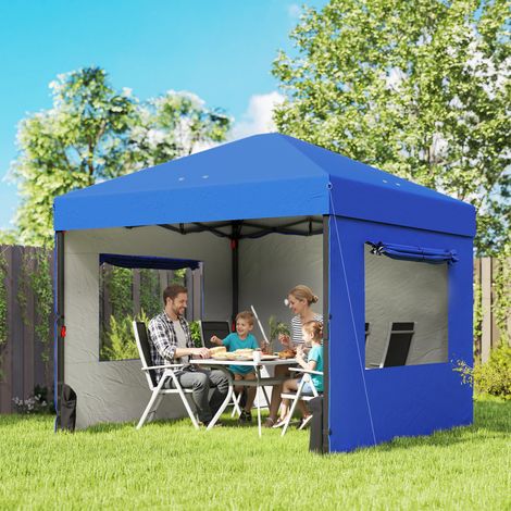Tente Pliante Pop-up 3x3 m avec 3 Murs 2 Fenêtres Hauteur Réglable UPF50+ Sac de Transport et Sacs de Sable Bleu