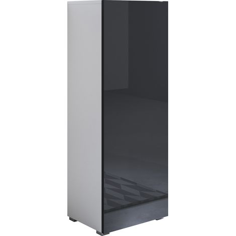 Armario con Patas 2cm  Vitrina  Mueble de Salón  Armario de pared  1 puerta  40x128x29cm  Modelo Luke V1  Blanco y Negro brillo