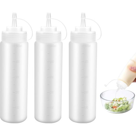 3 Pièces Bouteille Sauce Plastique,500ml 16oz Bouteille à Condiments,Flacon Sauce Cuisine en Plastique avec Capuchon,Squeeze Bottle de Sauce pour Ketchup,Moutarde,Mayonnaise,Huile D'olive (1/5)