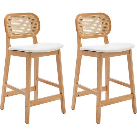 Wahson Tabouret de bar vintage – Lot de 2 chaises hautes en bois massif avec coussins imperméables – Design moderne et rétro pour cuisine et restaurant, Blanc