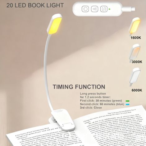 Wiederaufladbare Klemm-Nachttischlampe mit 3 Farben und einstellbarer Helligkeit, ideal zum Lesen im Bett