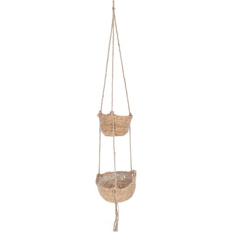 Panier Suspendu Tressé 2 Niveaux en Corde Chanvre - Corbeille Murale Fruits Plantes Fleurs Déco Polyvalent Salon Chambre (1/5)