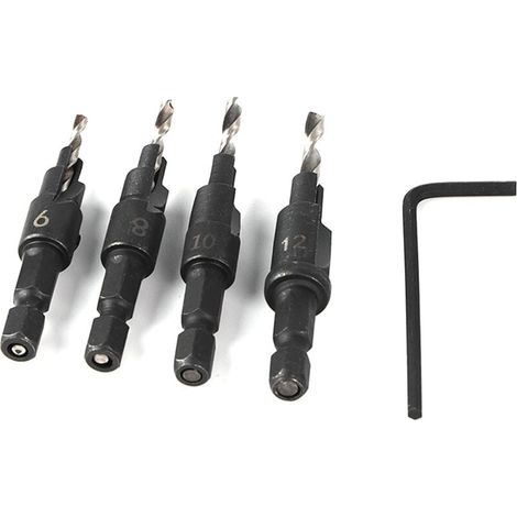 Senkbohrer-Set mit 1/4"-Schnellwechsel-Sechskantschaft und Inbusschlüssel, Senkbohrer-Set für Holzbearbeitung und Tischlerei, Pilot-Schraubenloch-Set (1/4)