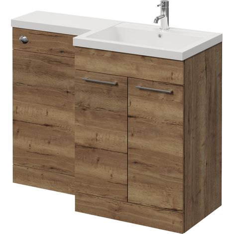Napoli 460 Tobacco Oak 1100mm 2 Door Vanity Unit Toilet Suite with Right Hand Square Lucia Basin - 1100mm - Chrome 160mm HandleWithout Kingston Toilet Pan